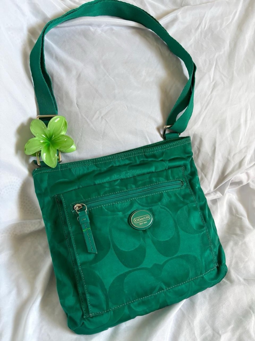 Coach Green Signature Getaway Nylon Purse